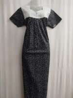 Front Open Cotton Nighty With Buttons, 55 Inches Length - Black + White - Image 4