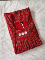 Traditional Cotton Nighty, 55 Inches Length - Ajrak Red - Image 3