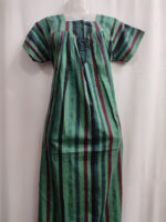 Front Open Cotton Nighty With Buttons, 55 Inches - Green - Image 4