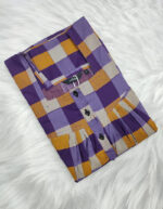 Front Open Cotton Nighty With Buttons, 55 Inches - Violet + Cream - Image 3