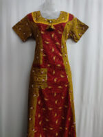 Churidar Model Cotton Nighty With Buttons, 55 Inches Length- Yellow + Red - Image 4