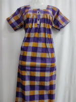 Front Open Cotton Nighty With Buttons, 55 Inches - Violet + Cream - Image 4