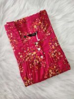 Front Open Cotton Nighty With Buttons, 55 Inches - Majenta - Image 3