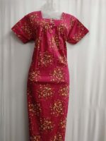 Front Open Cotton Nighty With Buttons, 55 Inches - Majenta - Image 4