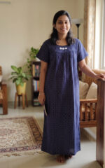 Traditional Cotton Nighty, 55 Inches Length - Blue - Image 2