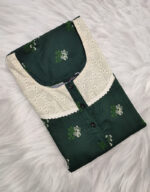 Churidar Model Cotton Nighty With Buttons, Hacoba Yoke, 57 Inches - Green - Image 3