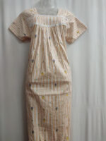 Traditional Cotton Nighty, Round Neck, 55 Inches Length - Yellow + White - Image 4