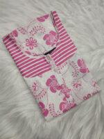Churidar Model Cotton Nighty With Buttons, 57 Inches - White + Rose  Flowers - Image 3