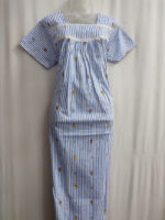 Traditional Cotton Nighty, Round Neck, 55 Inches Length - Blue + White - Image 4