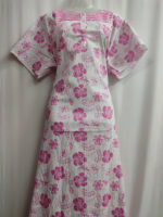 Churidar Model Cotton Nighty With Buttons, 57 Inches - White + Rose  Flowers - Image 4