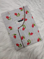 Short And Trendy Cotton Nighty - White + Red - Image 3