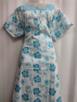 Churidar Model Cotton Nighty With Buttons, 57 Inches - White + Blue Flowers - Image 4