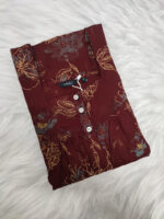 Front Open Cotton Nighty With Buttons, 55 Inches Length - Maroon - Image 3