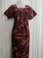 Front Open Cotton Nighty With Buttons, 55 Inches Length - Maroon - Image 4
