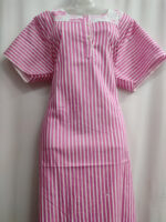 Churidar Model Cotton Nighty With Buttons, 57 Inches - Rose + White Lines - Image 4