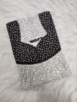 Front Open Cotton Nighty With Buttons, 55 Inches - White + Black - Image 3