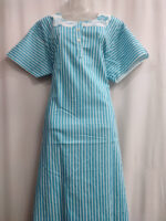 Churidar Model Cotton Nighty With Buttons, 57 Inches - Blue + White Lines - Image 4