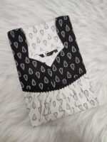 Front Open Cotton Nighty With Buttons, 55 Inches Length - White + Black - Image 3