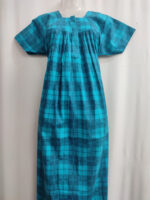 Front Open Cotton Nighty With Zip, 55 Inches - Blue - Image 4