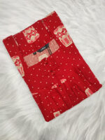 Front Open Cotton Nighty With Buttons, 55 Inches - Red - Image 3