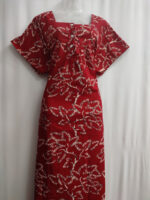 Front Open Cotton Nighty With Buttons, 57 Inches Length - Red - Image 4