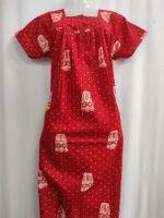 Front Open Cotton Nighty With Buttons, 55 Inches - Red - Image 4