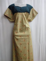 Front Open Cotton Nighty With Buttons, 57 Inches Length - Chikku + Green - Image 4