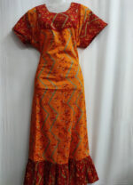 Short And Trendy Cotton Nighty - Red + Yellow - Image 4
