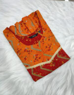 Short And Trendy Cotton Nighty - Yellow + Red - Image 3