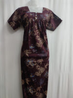 Front Open Cotton Nighty With Buttons, 55 Inches Length - Grape Wine - Image 4