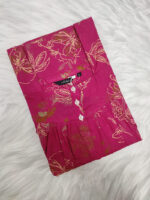 Front Open Cotton Nighty With Buttons, 55 Inches Length - Magenta - Image 3