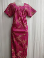 Front Open Cotton Nighty With Buttons, 55 Inches Length - Magenta - Image 4