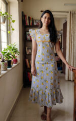 Short And Trendy Cotton Nighty - White + Yellow - Image 2