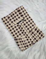 Front Open Cotton Nighty With Zip, 55 Inches - Cream + Brown - Image 3