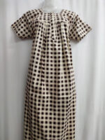 Front Open Cotton Nighty With Zip, 55 Inches - Cream + Brown - Image 4