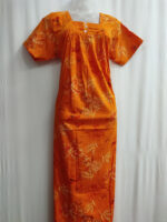 Front Open Cotton Nighty With Buttons, 55 Inches Length - Yellow - Image 4