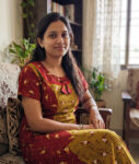 Churidar Model Cotton Nighty With Buttons, 55 Inches Length- Red +Yellow