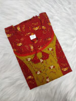 Churidar Model Cotton Nighty With Buttons, 55 Inches Length- Red +Yellow - Image 3