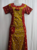 Churidar Model Cotton Nighty With Buttons, 55 Inches Length- Red +Yellow - Image 4
