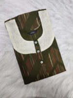 Churidar Model Cotton Nighty With Buttons, 55 Inches Length- Olive Green - Image 3