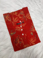 Front Open Cotton Nighty With Buttons, 55 Inches - Red - Image 4