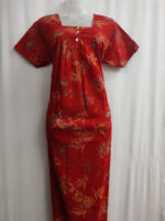 Front Open Cotton Nighty With Buttons, 55 Inches - Red - Image 3