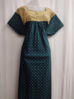 Front Open Cotton Nighty With Buttons, 57 Inches Length - Green + Chikku - Image 4