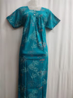 Front Open Cotton Nighty With Buttons, 55 Inches Length - Safair Green - Image 4