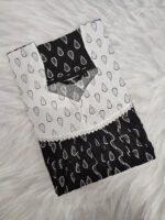 Front Open Cotton Nighty With Buttons, 55 Inches Length - Black + White - Image 3