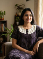 Churidar Model Cotton Nighty With Buttons, 55 Inches Length- Dark Brown