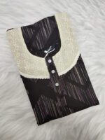Churidar Model Cotton Nighty With Buttons, 55 Inches Length- Dark Brown - Image 3