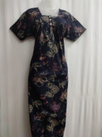 Front Open Cotton Nighty With Buttons, 55 Inches - Blue - Image 4