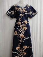 Churidar Model Cotton Nighty With Buttons, 55 Inches Length- Dark Blue - Image 4