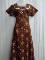 Churidar Model Cotton Nighty With Buttons, 55 Inches Length- Brown - Image 4